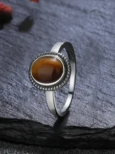 S925 Silver Plated Jewelry Simple 8x10MM Oval Tiger's Eye Stone Vintage Rhodochrosite Rings Gifts Jewelry Ring Wholesale Exquisite Trendy Ring