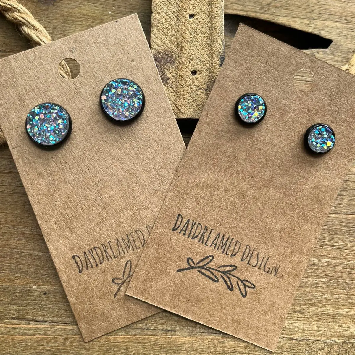 8mm or 12mm Iridescent Gray Druzy with Black Setting Studs