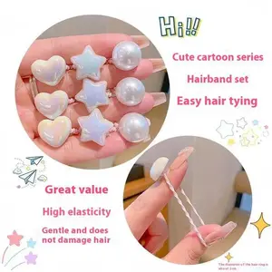 10Pcs/set Cute Hair Ropes For Kids Star Heart Pearl Charm Princess Girl Elastic Rubber Bands Ponytail Headwear Hair Accessories