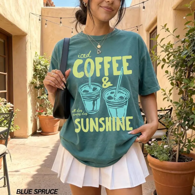 Comfort Colors Iced Coffee and Sunshine T Shirt, Iced Coffee TShirt, Coffee Lover Gift, Summer Graphic Tee, Summer Vibes T-Shirt Graphic Tee