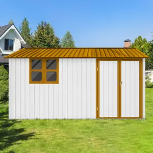 Metal garden sheds 12ftx10ft outdoor storage sheds white+yellow with window