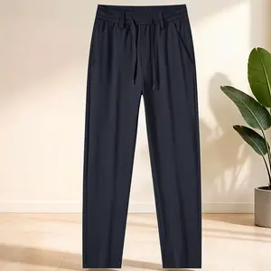 Men’s summer lightweight casual pants — breathable straight cut with elastic waistband and tie detail; slim fit, lightweight and cool; solid color, minimalist design; suitable for business wear; a men’s essential.