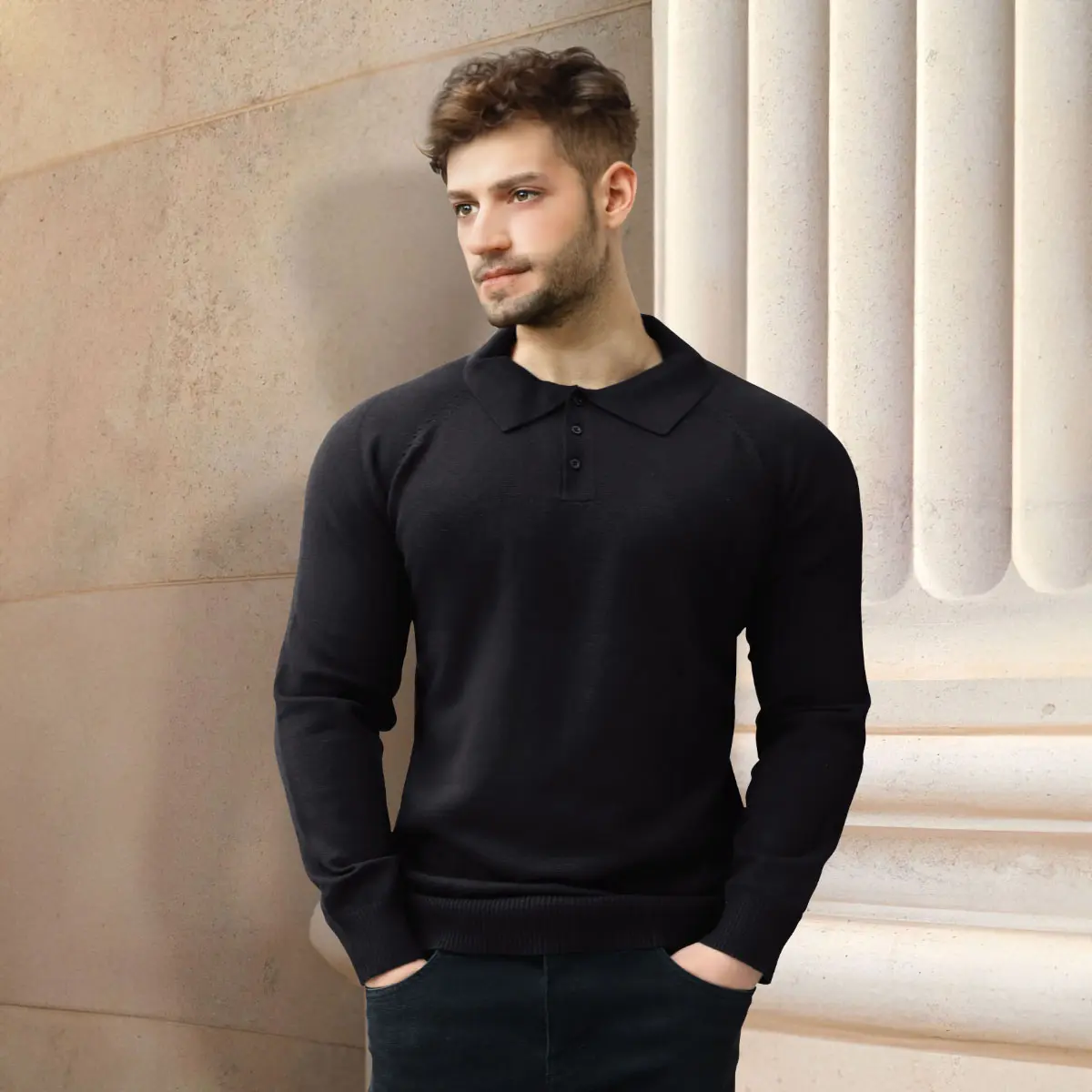 GINGTTO Men's Long Sleeve Knit Polo Sweater Shirt Slim Fit Stretch Muscle Tee Classic Pullover Golf Shirt with Collar