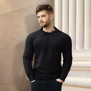 GINGTTO Men's Long Sleeve Knit Polo Sweater Shirt Slim Fit Stretch Muscle Tee Classic Pullover Golf Shirt with Collar