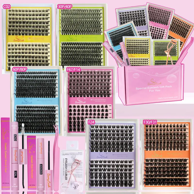 6 Boxes Cluster Eyelash Kit with Glue Remover Applicator and Curler, False Eyelash Set, False Eyelashes Clusters, Fake Eyelashes Clusters, Long-Lasting for Natural Daily Makeup Beginner-Friendly Lashes Cluster Lashes