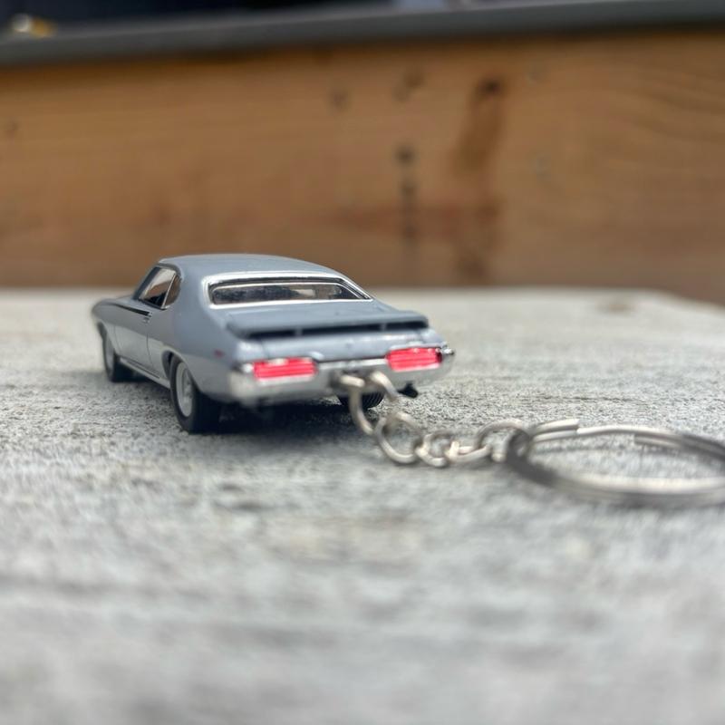 1969 Pontiac GTO Keychain in Gray with Black Interior and Rubber Tires