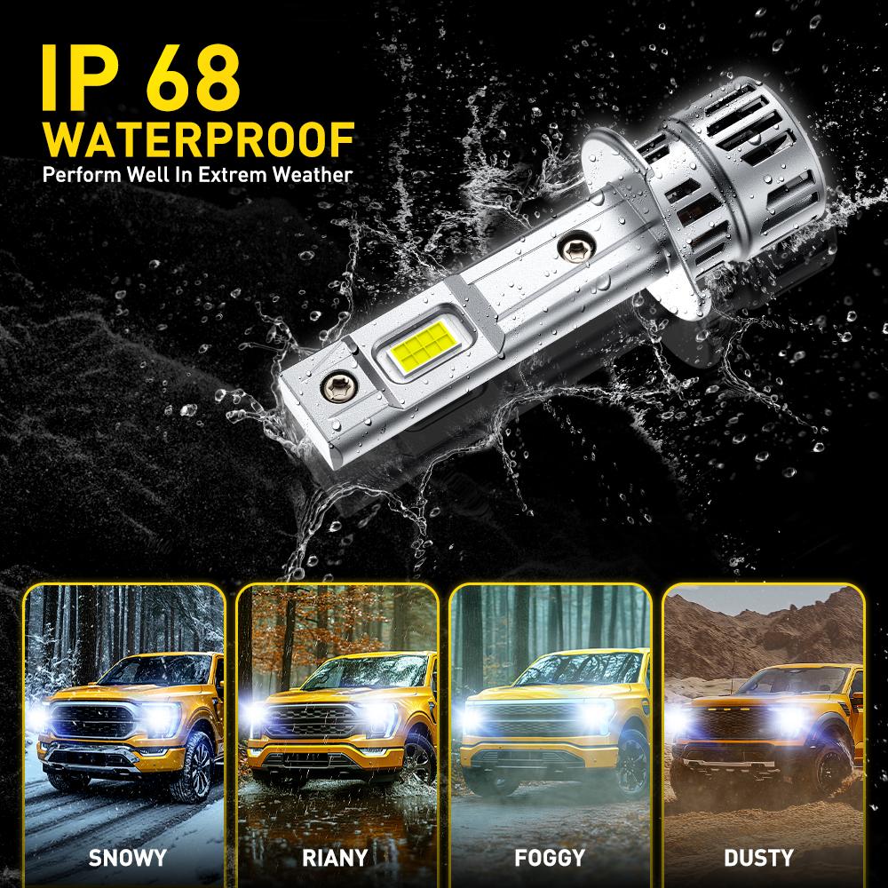 AUXITO 2026 Upgraded H1 Bulbs, 800% Brightness 6500K Cool White, 1:1 Mini Size, IP68 Waterproof Flicker-Free Automotive H1 H1LL Fog Light Bulbs, Plug and Play No Adapter Needed, Pack of 2