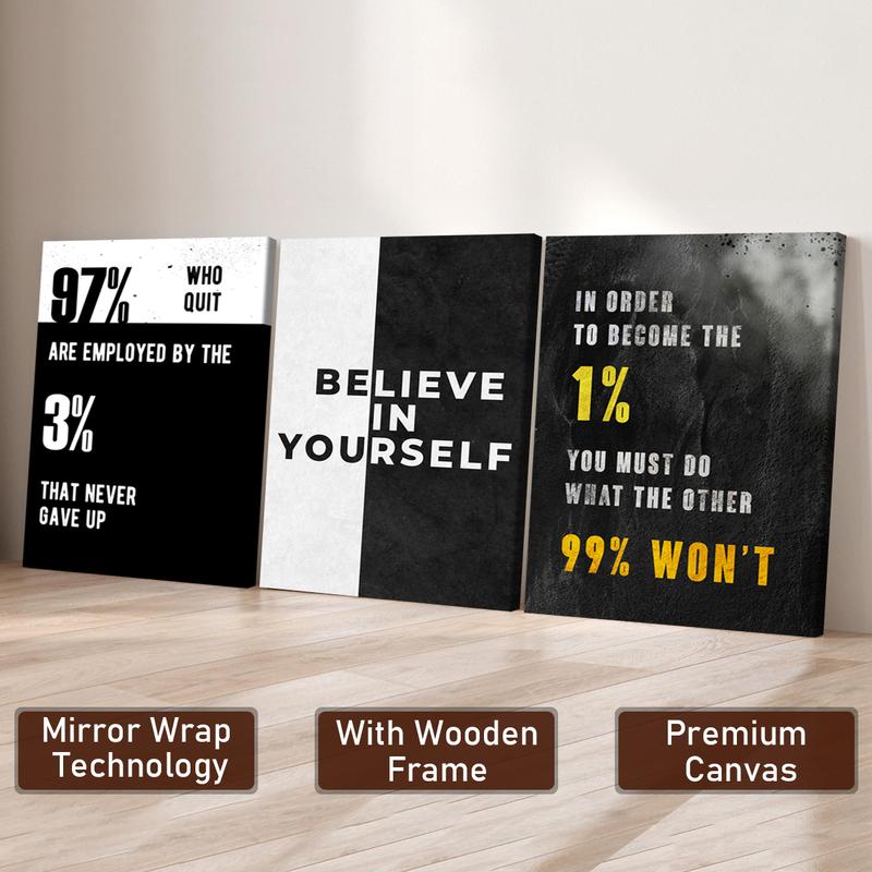 3pcs Wooden Framed Canvas Wall Art, GRIND, EXECUTION, HUSTLE Modern Classic Art Deco Style, Waterproof & Odorless HD 8K Print, Indoor/Outdoor Home Decor for Living Room, Bedroom, Office - Perfect Gift for Friends & Family