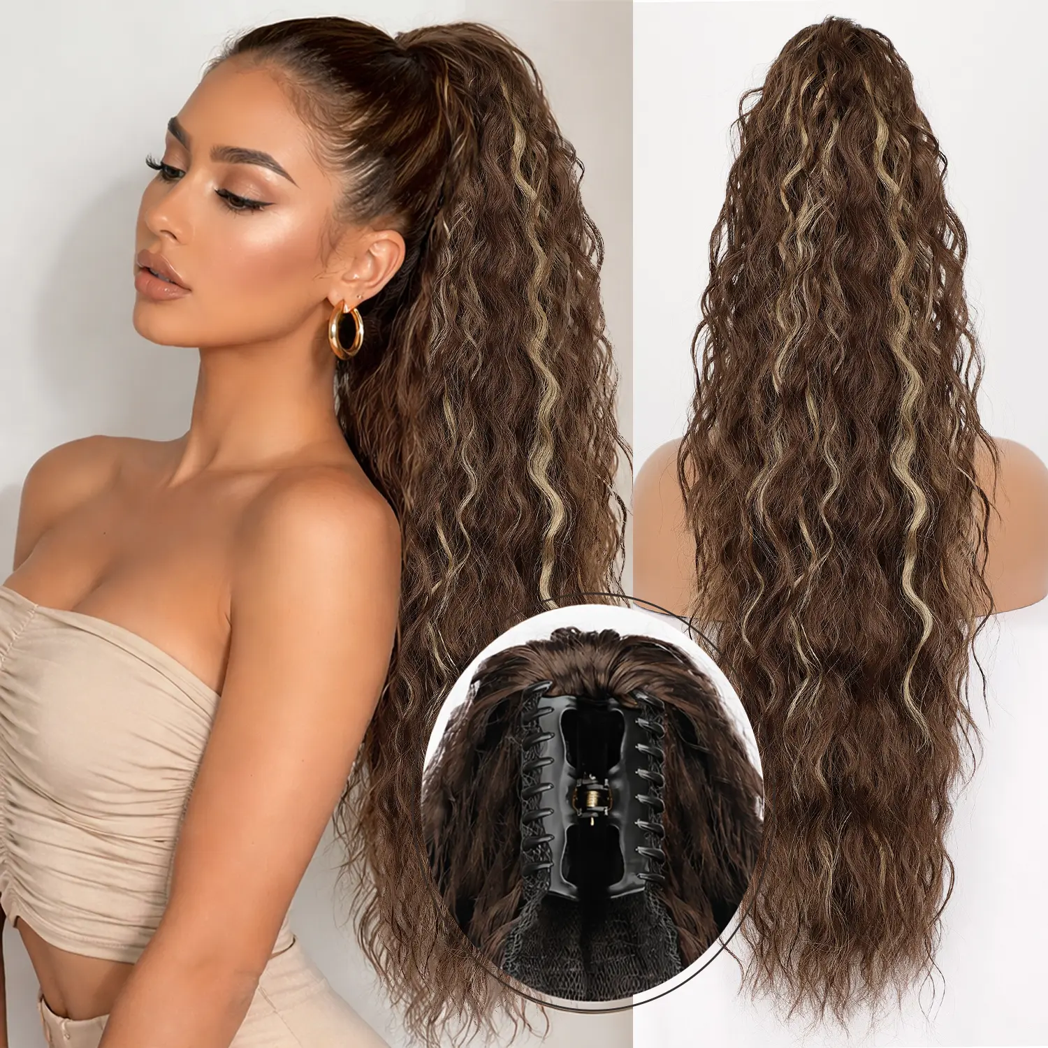 Light Brown with Blonde Claw clip Ponytails