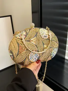 Niche design heavily embroidered beaded diamond evening bag, gorgeous  retro handbag, elegant rhinestone bag, fashionable and versatile with multiple colors to choose from, suitable for attending dinner events, shopping, afternoon tea, etc.