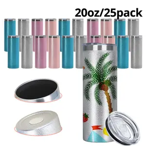 25pcs 20oz Sublimation-Ready Rough Glitter Stainless Steel Tumblers, Silver Rim, 4-Color Mixed Leak-Proof Vacuum Insulated Travel Drinkware, Durable Portable Water Bottles for Home, Travel Gifts