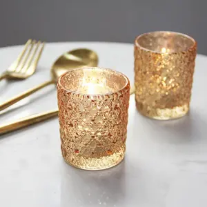 Elegant Golden Glass Tealight Candle Holder  Ornaments