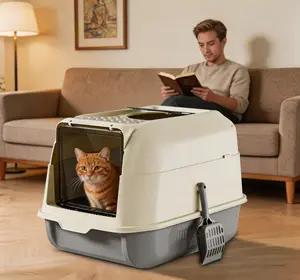 Extra Large Enclosed Litter Box Enclosure | Double Entry Anti-Tracking, Durable PP Material, Odor Lock, Easy Clean for Big/Multi Cats with Dual Mode Switch