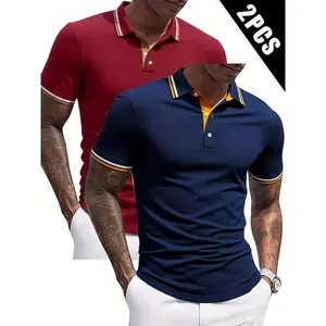 2pcs Men'S Short Sleeve Shirt With Collision Collar - Turn Collar, Button Closure, Regular Fit, Casual And Business Casual Wear, Perfect For Summer Or Gift Giving, Short Sleeve Top