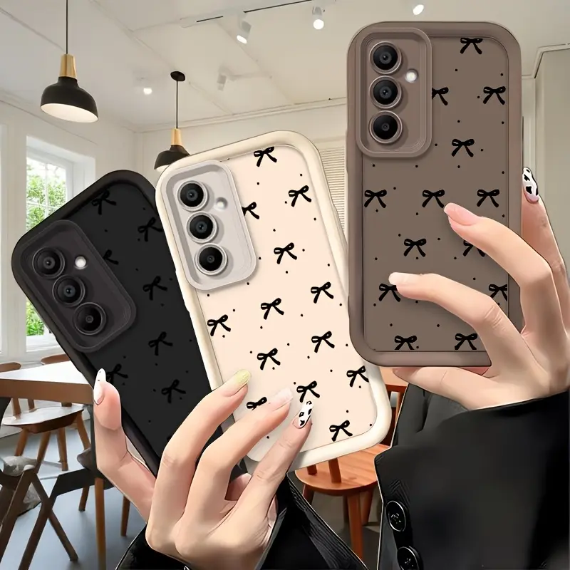 Preppy Protective Black Bow TPU Waterproof Smartphone Case - Sky-Eye Staircase Shockproof Camera Lens Cover, Tech Accessory for Galaxy S26,A05 4G,A05S,A07,A12,A13,A15,A16 4G/5G,A17,A25,A26,A35,A36,A52s,A53,A54,A56 Cellphone Casing