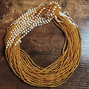 Tie On Body Jewelry - White Speckled Gold Waistbeads PLUS SIZE for Women, 55" Length