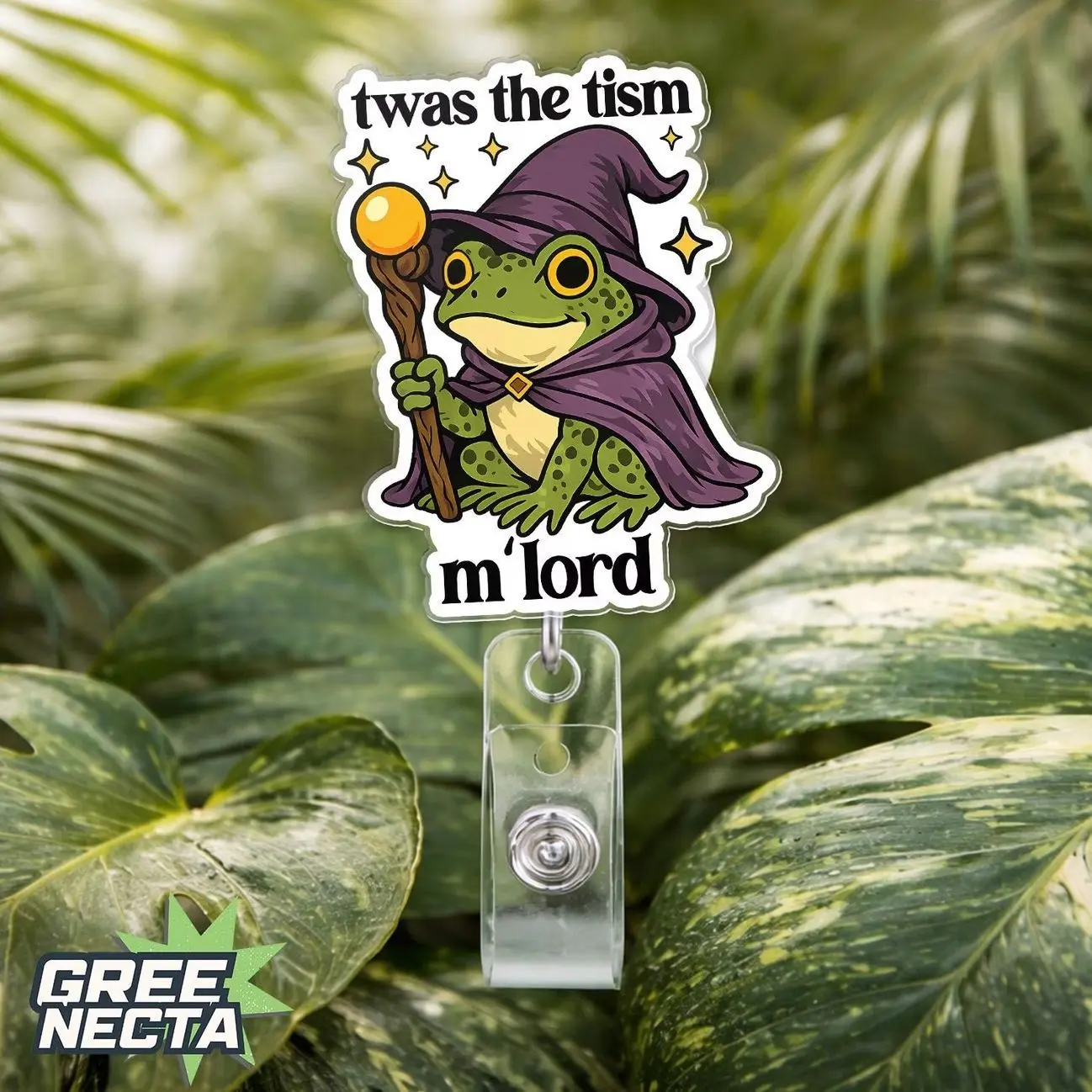 Twas the Tism M‘Lord Frog Badge Reel Cute Wizard Frog Funny Anti-Social Meme Alligator Clip, Belt Clip Gift for Nurses, Teachers, Office