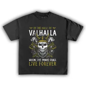 ValhaIIa Warrjor Shirt, Vjking Skull Graphic – Norse Mythology Tee for Bearded Vikings – 100% Cotton, All Sizes Classic Menswear