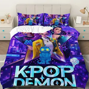 3PCS Duvet Cover Set, 1 Duvet+2 Pillowcases(Without filler), Kpop Demon Cat Urban  theme, Halloween bedding set, vibrant stylish Unique Suitable for decoration bedroom dorm room living room studio