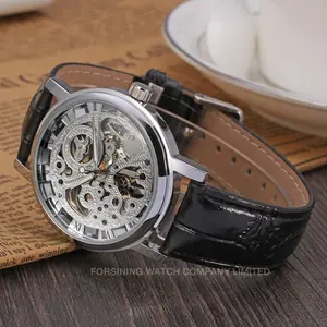 Men's Mechanical Watch Skeleton Round Dial Genuine Leather Strap Suitable for Party, Gathering, Daily Decoration Birthday Gift Chronograph Strap Box Casual Fashion Simple Mechanical Men's Watch