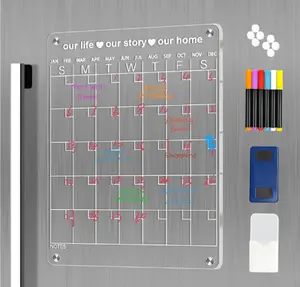 Acrylic Calendar for Fridge Monthly Magnet Clear Refrigerator Magnetic Eraser, Large 12 x 17 Inches Fridge Magnet Planner with 6 Pack Chalk Marker, Magnetic Marker Holder and Eraser for Organization