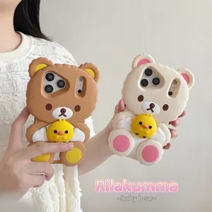 3D Cute Rilakkuma Silicone Phone Case For iPhone 17 16 15 14 13 Pro Max  Super Cute Cartoon Design, Soft Case for Women, Fun Couple's Style