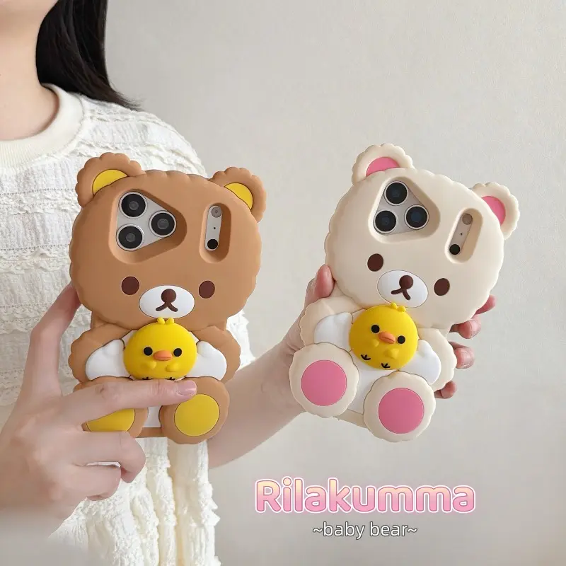 3D Cute Rilakkuma Silicone Smartphone Case Cover For iPhone 17 16 15 14 13 Pro Max  Super Cute Cartoon Design, Soft Protective Case for Women, Fun Couple's Style, Silicone Soft Shell