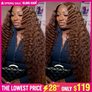 Bling Hair Deep Curly Wigs Human Hair Chocolate Brown 13x4 13x6 Hd Lace Frontal Wig Colored Water Wave Lace Front Wig for Women