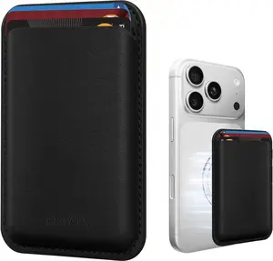 Stronger Magnetic RFID Leather Mag-Safe Card Holder for iPhone 16 Series, Mag-Safe Accessories Stick on Series of iPhone 17/16/15/14/13/12 and Pro/Promax, Black