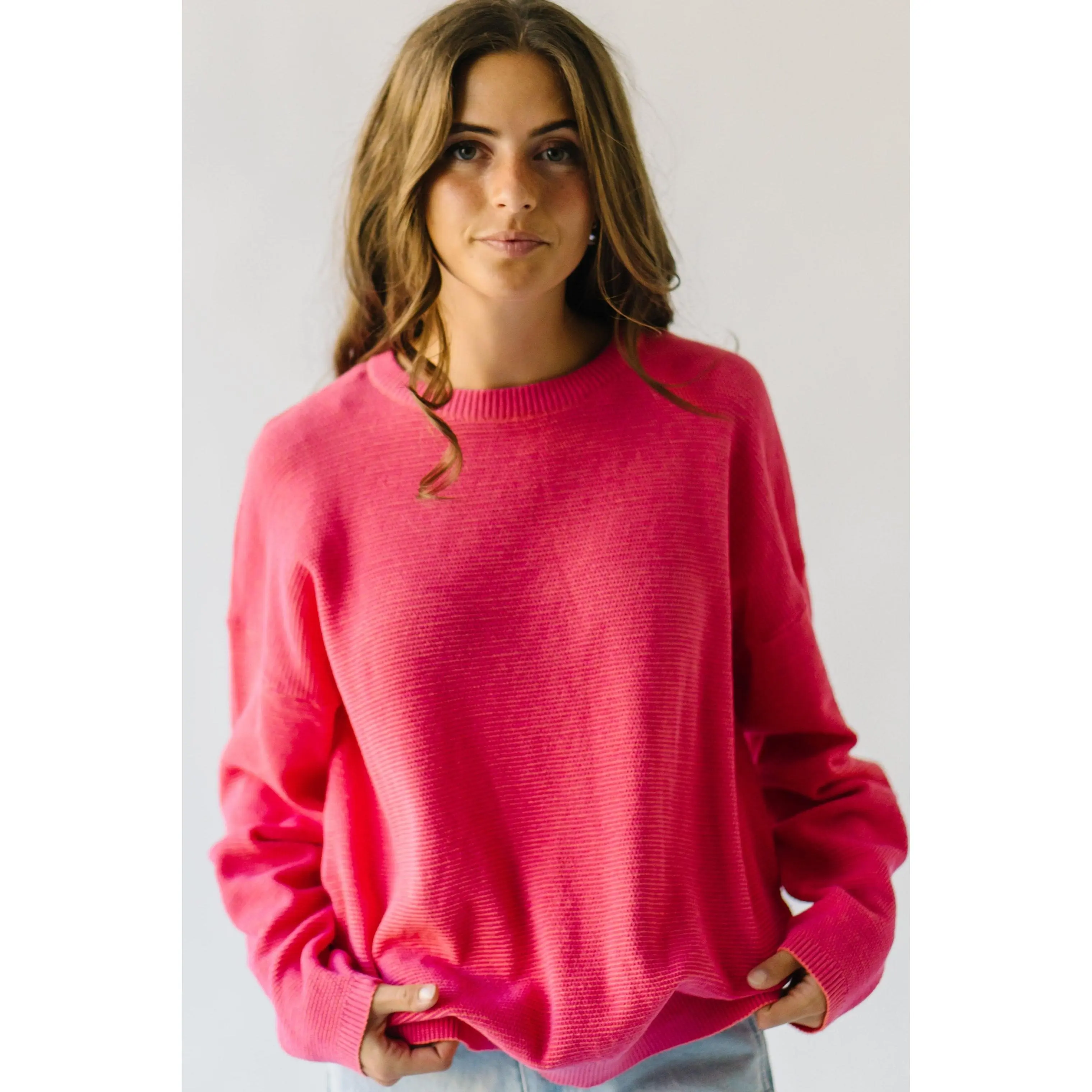 The Ashcroft Waffle Knit Sweater in Fuchsia + Coral