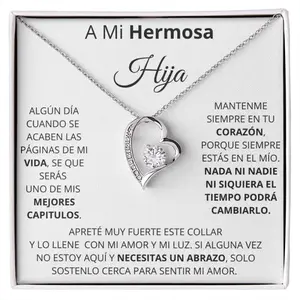 Para Mi Hermosa Hija Regalo Para Hija BAUTIZO REGALO DE CUMPLEAÑOS Comunion Collar de Corazón con Zirconia Cubica 14k Oro Blanco o 18k Oro Amarillo Cadena Ajustable 18-22 Pulgadas