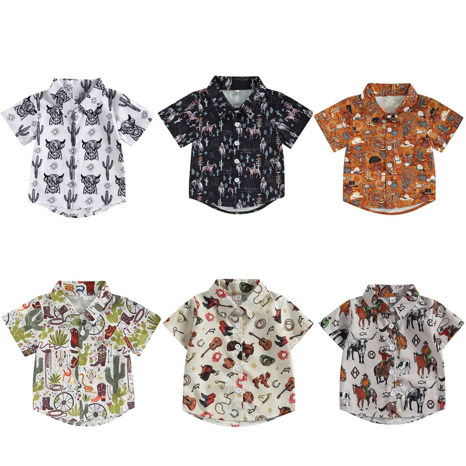 Western Baby Boy Dress Shirt Cow Print Short Sleeve Button Down Lapel Shirt Gentlemen Tee Tops Toddler Farm Country Cowboy Shirt Tops