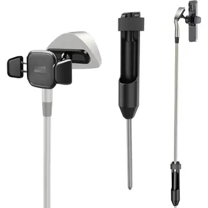 Golf Iron Club Selfie Phone Holder Kit w/Ground Spike Stake Mount, Stake Mount for Recording Swing, Apply for Golf Cart, Metal Golf Bag Landing Pad