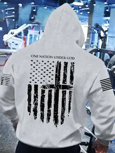 Men's Flag Pattern Print Hoodie, Casual Drop Shoulder Design, Drawstring Hooded Sweatshirt, Fall & Winter Comfortable Daily Wear