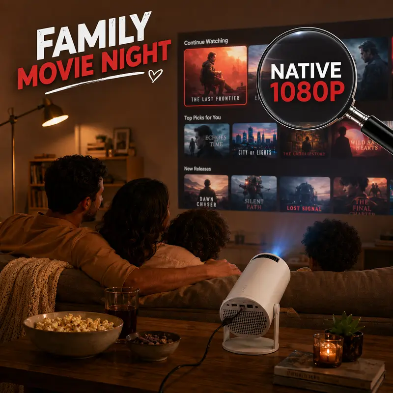 Portable Wireless LED Projector - Smart Android 11 TV Projector with WiFi 6, 160 ANSI Lumens, 1080P Support, 180° Auto Keystone, Bluetooth 5.2, NFC, Audio, Chargeable, Remote Control, Charging Cable, Ideal for Bedroom Cinema & Backyard Movie Nights