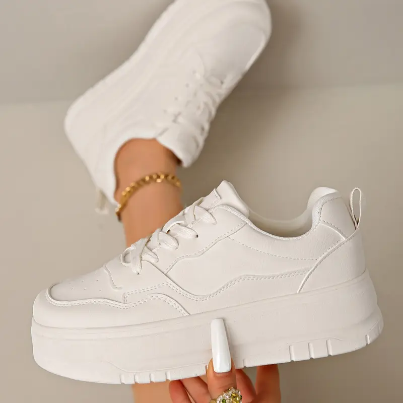 Lace-up sports dad shoes designed for women, height-increasing white casual chunky heel shoes, comfortable and lightweight wedge sneakers, Casual trendy trainers, breathable and durable, suitable for school, travel, other occasions, Casual Fashion Shoes