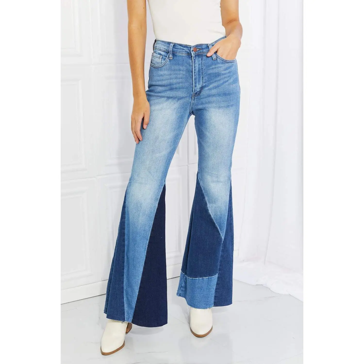 Vibrant Sienna Full Size Color Block Flare Jeans