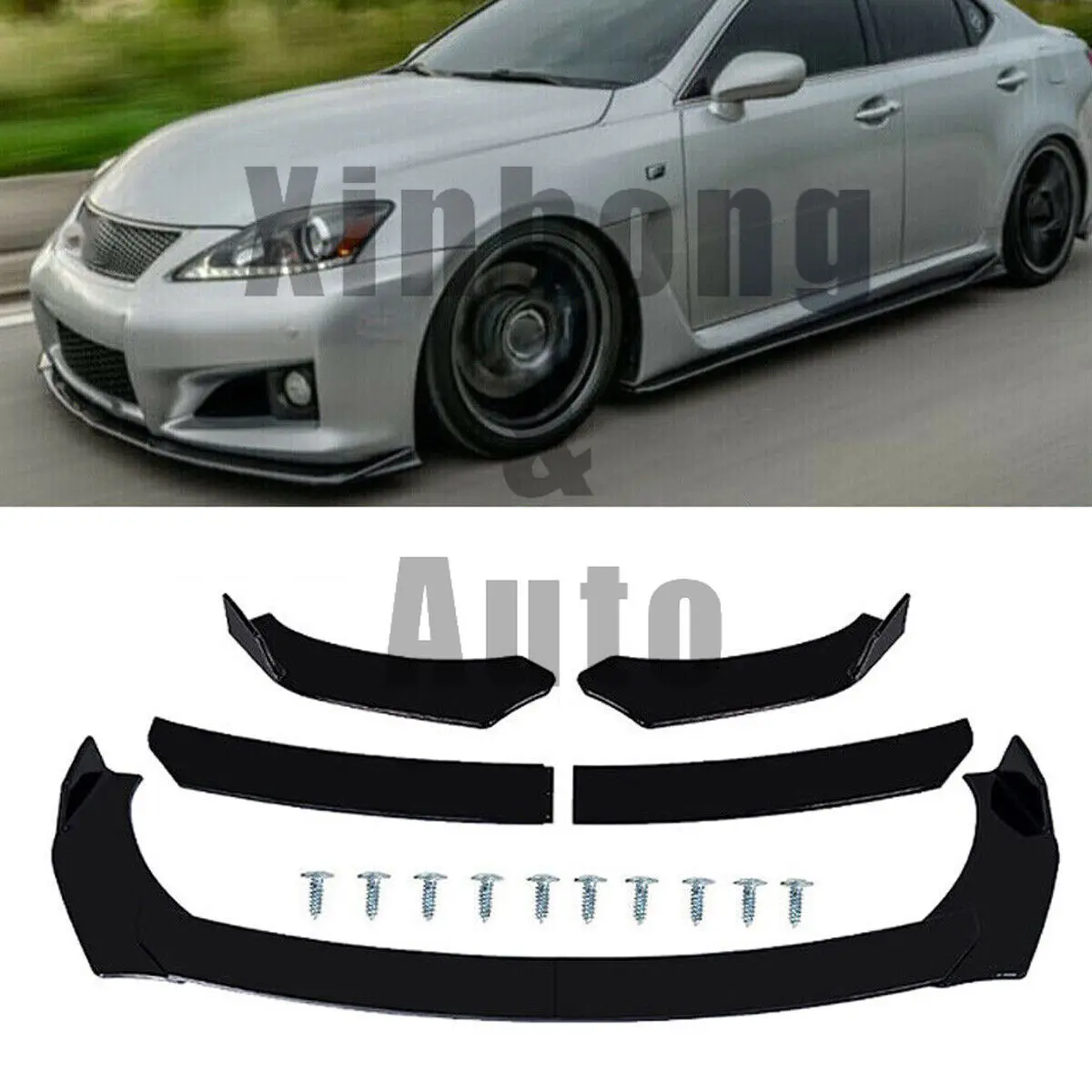 Black Front Bumper Lip Spoiler Splitter Chin Body Kit for Lexus IS250 IS350 (US Fitment) - ABS Plastic, Longer Width, Drill Required, Correct Connector, Strict Quality Control, Lightweight, Durable, Prevent Scraping, Sporty Car Exterior Accessory