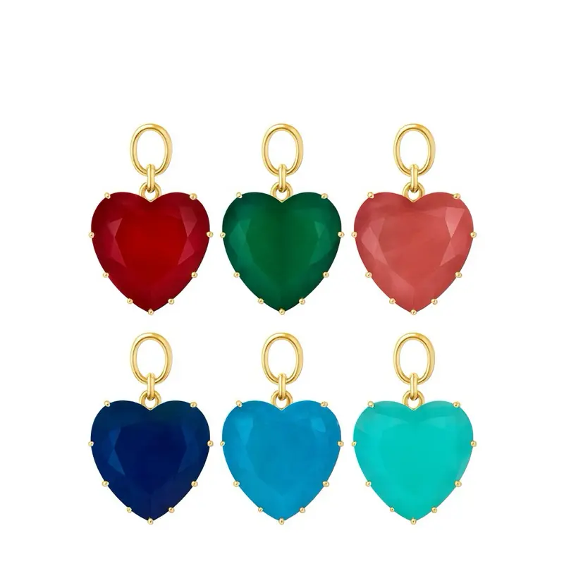 Heart Shaped Gold-Plated Brass-Base Pendant Charms - Gold Pendant - Vibrant Red, Green, Blue, Teal, Turquoise Options - Jewelry Making Supplies, Daily Wear Costume Jewelry Accessories, Heart Shaped Pendant