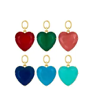 Heart Charms in Vibrant Colors - Red Green Blue Teal & Turquoise - Gold Plated - Perfect for Jewelry Making