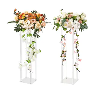 2 Pieces 31.5-Inch High Wedding Flower Stand With Acrylic Laminate, Acrylic Vase Column Geometric Centerpiece Stands, Floral Display Rack For T-Stage Events, Receptions And Party Decoration At Home, Elegant Event Centerpiece