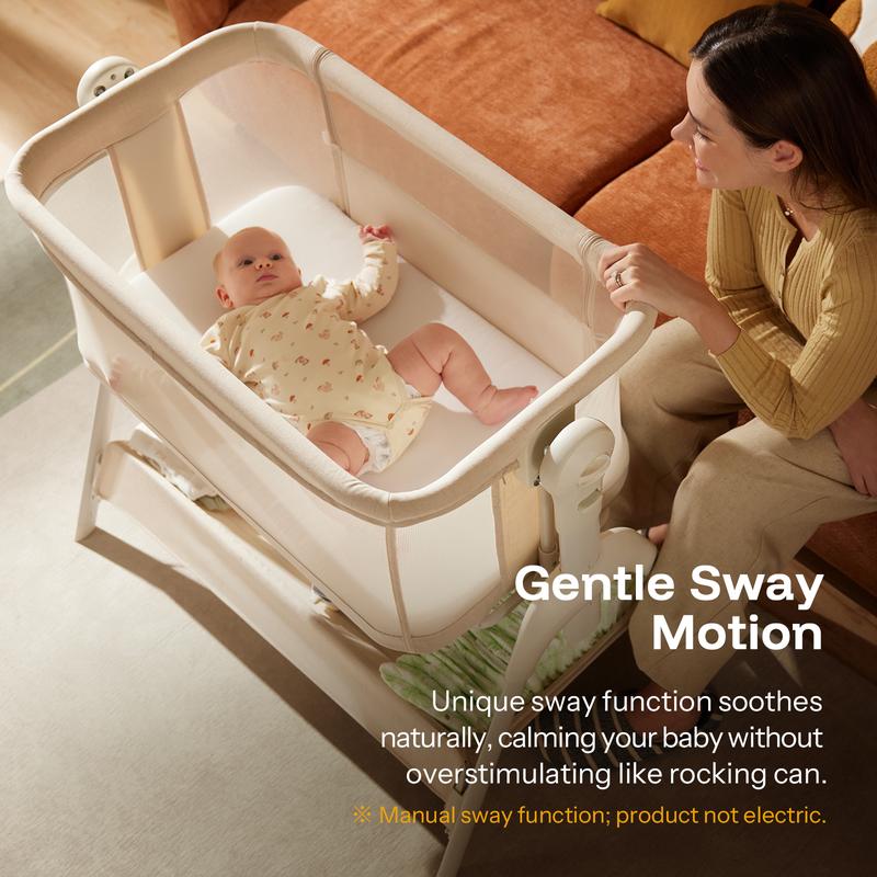 HARPPA 3-in-1 Rocking Baby Bassinet & Bedside Sleeper, Height Adjustable Crib,  Baby Bassinet with Wheels & Storage Basket, Sleeping Cot, Baby Essentials