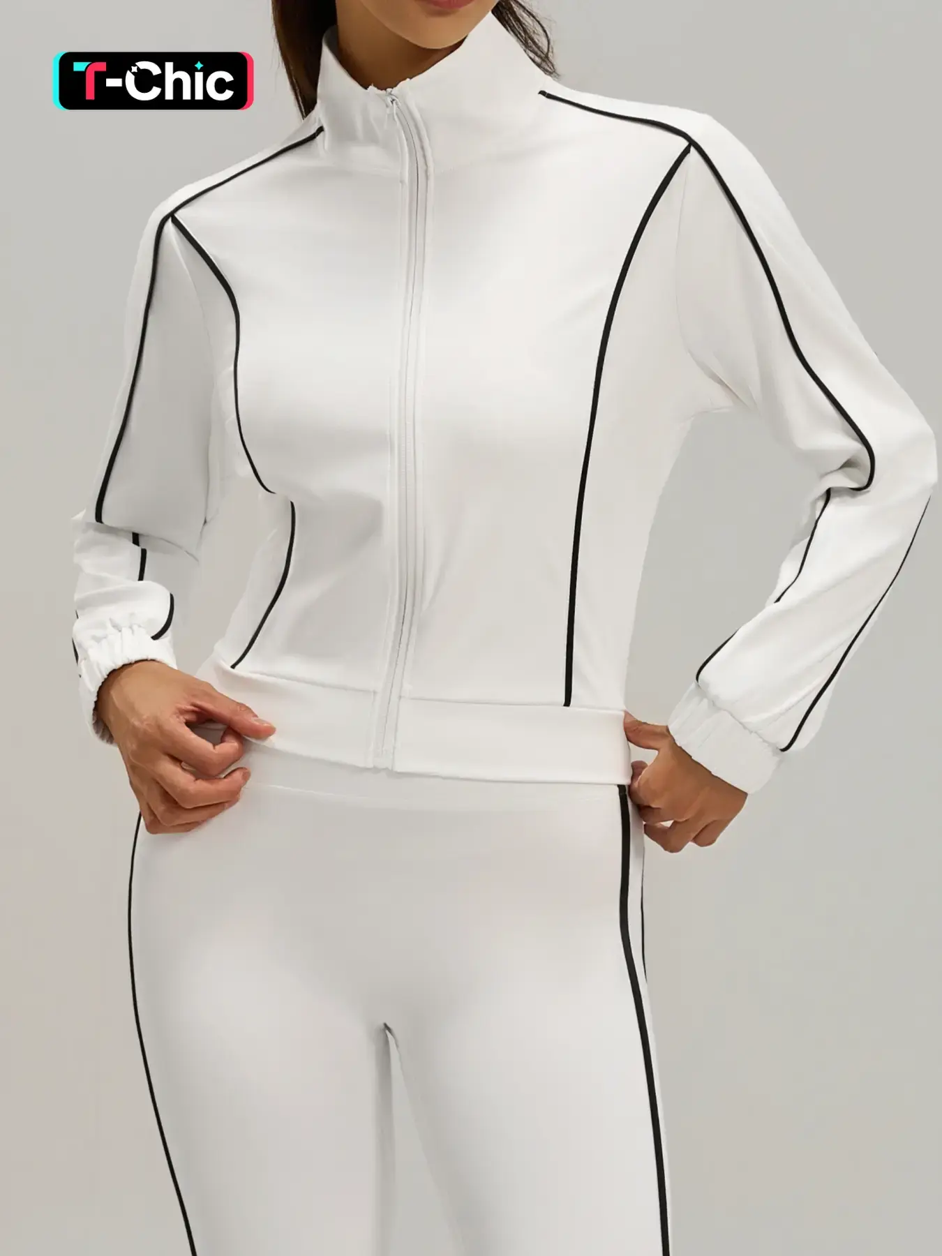 Women's Sporty Loose-Fit Jacket, Full-Zip Stand Collar Gym & Yoga Running Jacket, Workout Yoga Jacket, Lightweight Colorblock Design, All-Season Wear, Sports Yoga Jacket, Sports Outerwear