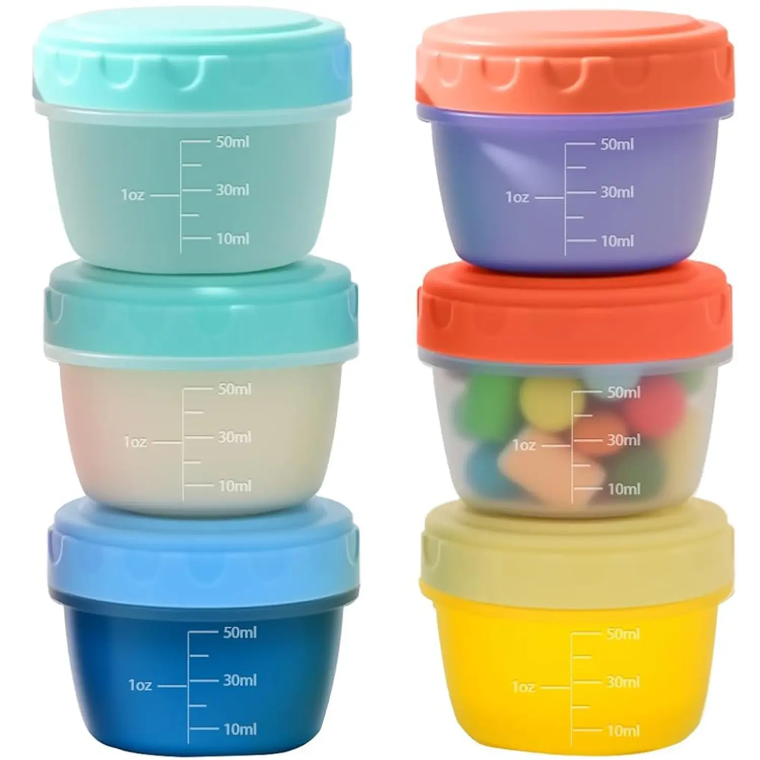 6 Pack 2.7 oz Salad Dressing Container to Go Small Sauce Containers with Lids Leak Proof Condiment Cups Reusable Microwave Safe Bento Box Safe Multi-Color Plastic