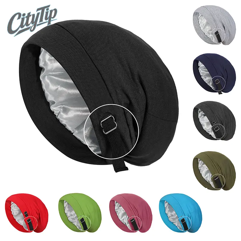 2 Pcs Adjustable Satin Lined Slouchy Beanie Hat For Women Men, Silk Satin Bonnet Sleep Cap, Stay On All Night Hair Protection Hat For Curly Dreadlock Natural Hair Sleeping Daily Wear