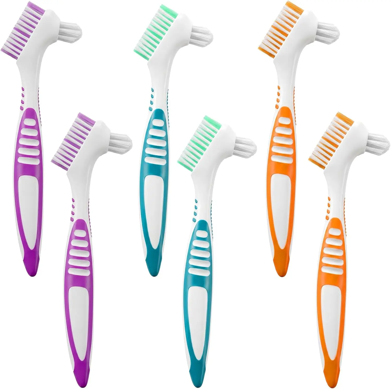 6 Pcs Denture Brush, Denture Cleaning Toothbrush, Anti-Slip Handle | Double Sided Design, Multi-Layered Soft Bristles for Dentures Care