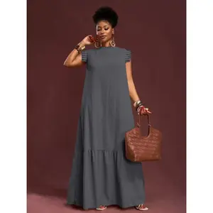 Summer new patch dress, Japanese style loose waist long skirt, round neck flared hem, pleated skirt, plus size women's dressRAIMENTRY