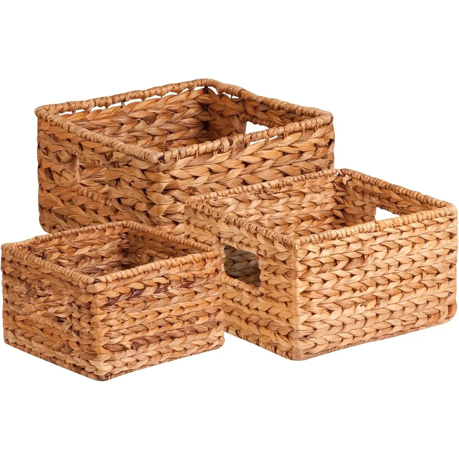 Banana Leaf Storage Baskets – Water Hyacinth Woven Basket, Decorative Baskets for Shelves, Basket for Gifts, Closet, Pantry, Home Organization, Set of 3, Multi-Size
