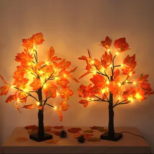 Fall Tree with Light Thanksgiving, 2 Pack Artificial Tree Light for Fall Halloween Thanksgiving, Indoor Outdoor Harvest Home Decor