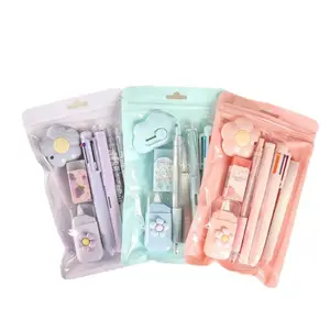7 Pcs  Aesthetic Stationery Set - Kawaii School Supplies with Pens, Highlighter & Mini Craft Cutter